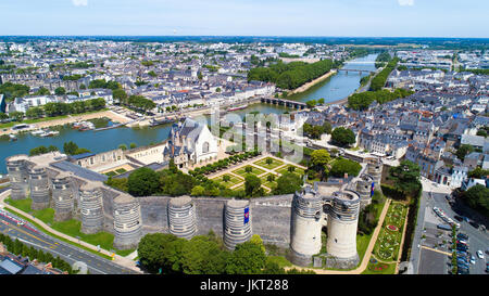 Vue aérienne du château de ville d'Angers dans le Maine et Loire, France Banque D'Images