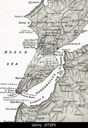 Carte des Dardanelles et péninsule de Gallipoli, campagne des Dardanelles, 1915 Banque D'Images