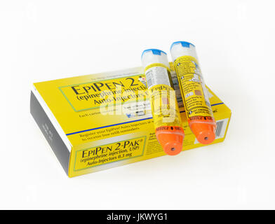 Les auto-injecteurs EpiPen fabriqués par Mylan Pharmaceuticals Banque D'Images