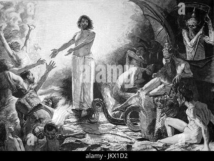 Amélioration numérique : Le Christ, dans l'enfer, dessin de Sascha Schneider, la publication de l'année 1882 Banque D'Images