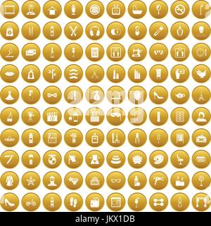 Maquillage et beauté 100 icons set gold Illustration de Vecteur