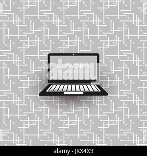 Réseaux, connexions, mobilité - Ordinateur portable en noir et blanc l'engrènement - Abstract Vector Background Illustration de Vecteur