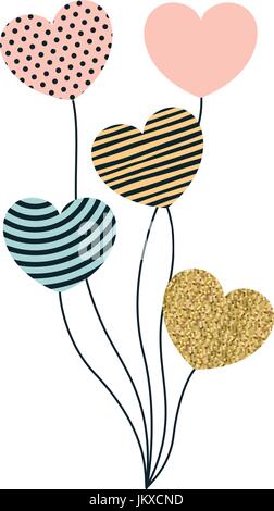 Ensemble de ballons en forme de coeur avec différentes décorations Illustration de Vecteur