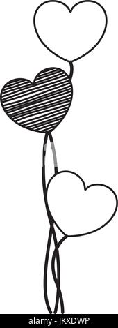 Silhouette de monochrome set de 3 ballons en forme de coeur Illustration de Vecteur