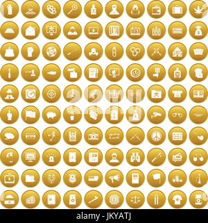 100 Infraction pénale icons set gold Illustration de Vecteur