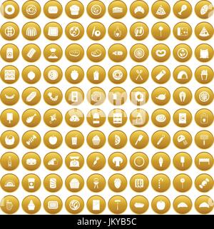 100 plats délicieux icons set gold Illustration de Vecteur