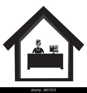 Noir et Blanc Résumé Office worker at Desk Illustration de Vecteur