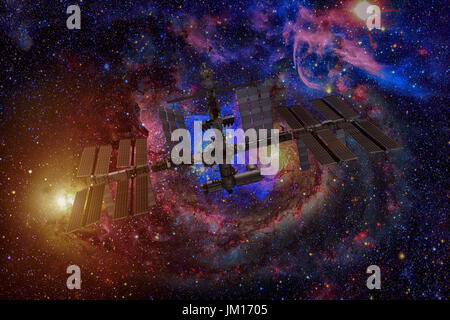 Station spatiale internationale plus de galaxie spirale terre. Éléments de cette image fournie par la NASA. Banque D'Images