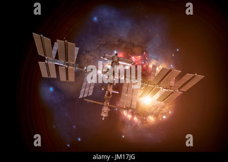 Station spatiale internationale plus de galaxie spirale terre. Éléments de cette image fournie par la NASA. Banque D'Images