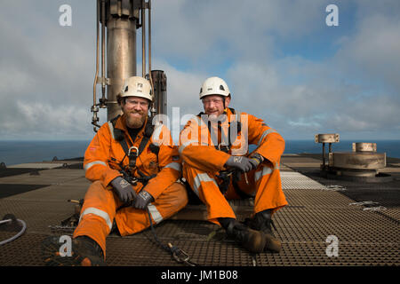 Accès sur corde acn travailleurs irata bp miller sur le pétrole et le gaz, forage en mer du Nord, projet de déclassement. crédit : lee ramsden / alamy Banque D'Images