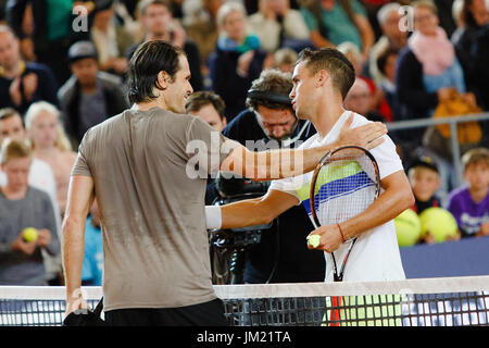 Hambourg, Allemagne, 25 juillet 2017 : Ancien combattant allemand Tommy Haas pendant le dernier match de sa carrière à l'Open 2017 Germanyman à Hambourg Rothenbaum. Crédit : Frank Molter/Alamy Live News Banque D'Images