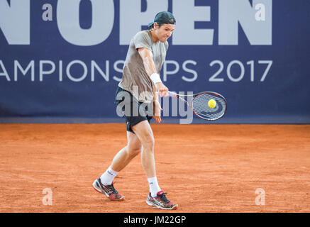 Hambourg, Allemagne. Le 25 juillet, 2017. Tommy Haas, de l'Allemagne joue contre N. Kicker de l'Argentine au premier tour de la masculin à l'ATP-Tour Tennis Open allemand à Hambourg, Allemagne, 25 juillet 2017. Photo : Daniel Bockwoldt/dpa/Alamy Live News Banque D'Images