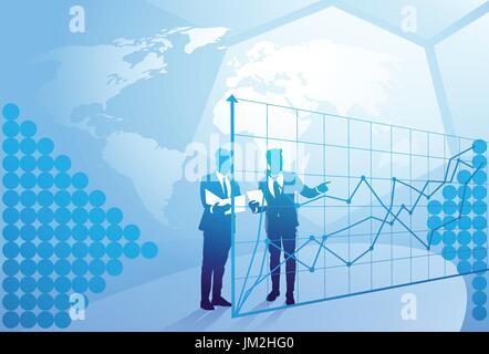 Deux Silhouette Portrait de l'examen du document Rapport sur les finances, l'homme d'affaires graphique Concept de réunion Illustration de Vecteur