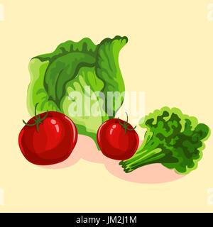 Still Life de légumes dans un style de dessin animé. Illustration de Vecteur