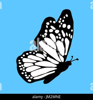 Papillon noir fond bleu. Tatoo vector illustration. Illustration de Vecteur