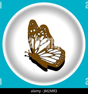 Icon noir papillon sur plaque blanche sur fond bleu. Tatoo vector illustration. Illustration de Vecteur