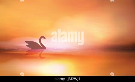 Swan Silhouette et lever du soleil sur le lac - Vector Illustration Illustration de Vecteur