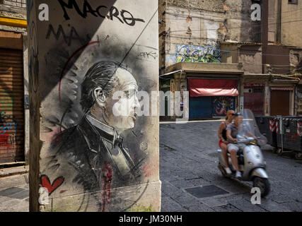 Street art dépeignant comme le parrain de Marlon Brando dans le film du même nom, dans la Vucciria market district Centre de Palerme, en Sicile. Banque D'Images