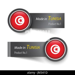L'icône du drapeau et de l'étiquette avec le texte en Tunisie . Illustration de Vecteur