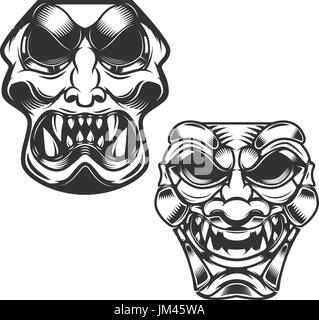 Jeu de masques samouraï. Éléments de conception pour le logo, label, signe. Vector illustration. Illustration de Vecteur