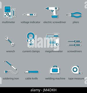 Les outils électricien icon set Illustration de Vecteur