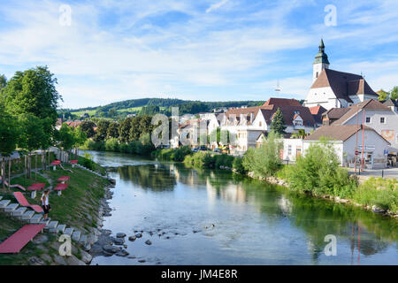 River Erlauf, Vieille Ville, église, Scheibbs, Mostviertel, Niederösterreich, Autriche, Basse Autriche Banque D'Images