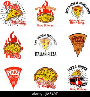 Ensemble d'étiquettes de pizza. Éléments de conception pour emblème,logo, affiche, poster, menu. Vector illustration Illustration de Vecteur