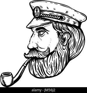 Illustration du capitaine avec pipe isolé sur fond blanc. L'élément de conception pour poster, t-shirt. Vector illustration Illustration de Vecteur