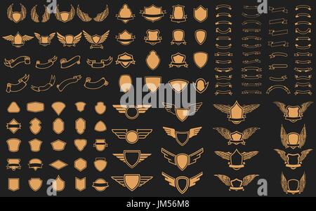 Ensemble d'emblèmes vide, rubans, emblèmes ailés. Éléments de conception pour le logo, d'un insigne, signe. Vector illustration Illustration de Vecteur