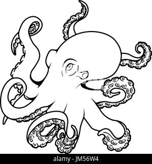 Octopus isolé sur fond blanc. Vector illustration. Illustration de Vecteur