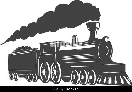 Vintage train isolé sur fond blanc. L'élément de conception de logo, étiquette, emblème, signe. Vector illustration Illustration de Vecteur