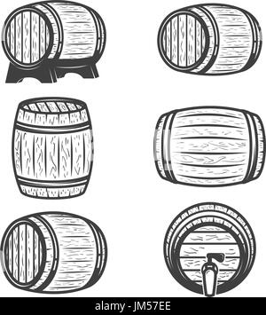 Ensemble de barils de bière isolé sur fond blanc. Éléments de conception pour le label, logo, emblème, signe, marque de marque. Vector illustration. Illustration de Vecteur