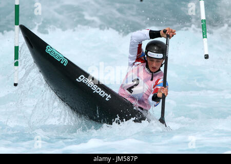 Mallory Franklin participe au Lee Valley White Water Centre au cours de la sélection pour l'équipe Go pour les championnats du monde et d'Europe. Banque D'Images