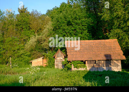 Dépendances dans le jardin d'une maison de village rural typique dans la région de zala en Hongrie Banque D'Images