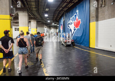 Les touristes en visite à la rubrique métro entrée des joueurs au terrain de balle au Centre Rogers Skydome de Toronto Ontario Canada Banque D'Images