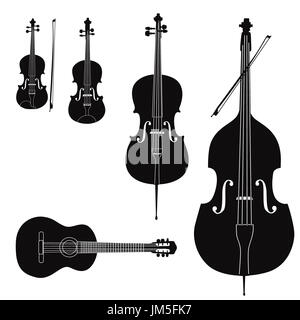 Instruments de musique vector set. instrument de musique silhouette sur fond blanc. Banque D'Images