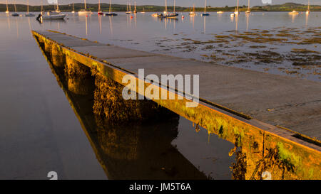 Lever du soleil à Killyleagh Castle Marina sur les rives du Strangford Lough, comté de Down, Irlande du Nord en juillet 2017. Banque D'Images