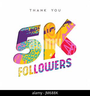 5000 disciples merci paper cut nombre illustration. Objectif de l'utilisateur 5k spécial fête pour cinq mille amis médias sociaux, fans ou abonnés. Illustration de Vecteur