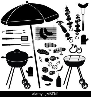 Icônes vector set Barbecue. Illustrations de barbecue collection silhouette isolé sur fond blanc. . Banque D'Images