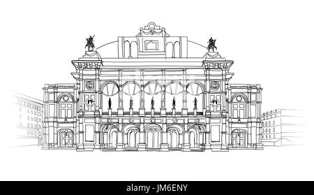 Maison de l'Opéra de Vienne, Autriche. Théâtre Wien Wiener Staatsoper isolée du bâtiment. Projet architectural esquisse. Banque D'Images