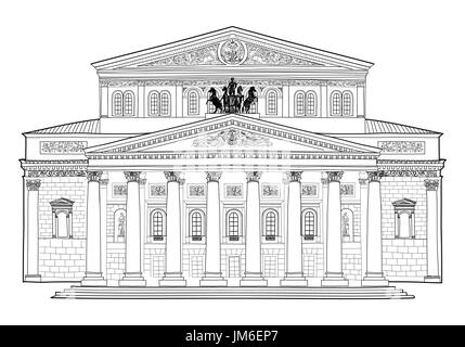 Théâtre du Bolchoï, à Moscou, Russie. célèbre bâtiment isolé sur fond blanc. dessin à la main de l'illustration vectorielle, théâtre du Bolchoï. Banque D'Images