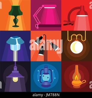 Maison lumière icons set, style plat Illustration de Vecteur