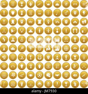 100 bourses et trophées icons set gold Illustration de Vecteur