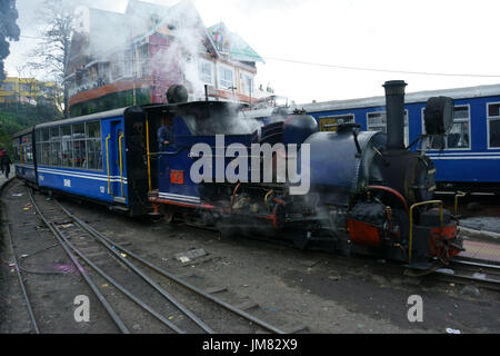 Lokomotive vapeur jouet Trainat de gare dans Darjeeling, West Bengal, India Banque D'Images