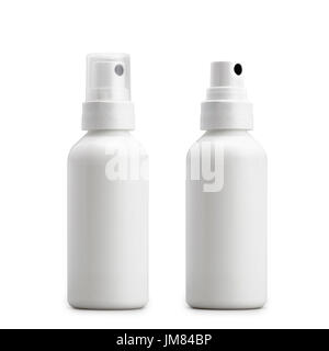 Deux petits anteseptic vide pulvérisateur isolated on white. Clipping Path Banque D'Images