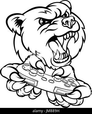 Mascotte ours Gamer Illustration de Vecteur