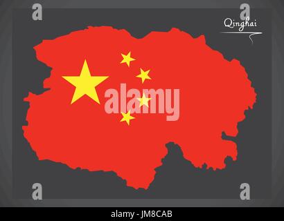 Carte de la Chine Qinghai avec illustration du drapeau national chinois Illustration de Vecteur