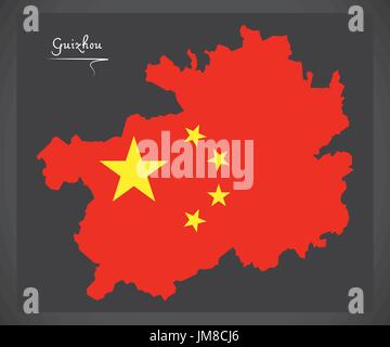 Chine Guizhou carte avec illustration du drapeau national chinois Illustration de Vecteur