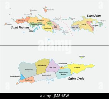 : Carte des districts et sous-districts des îles Vierges américaines Illustration de Vecteur