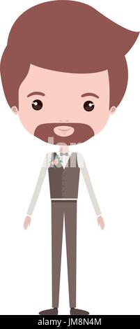 Caricature colorée en homme marié costume formel de mariage avec van Dyke beard Illustration de Vecteur